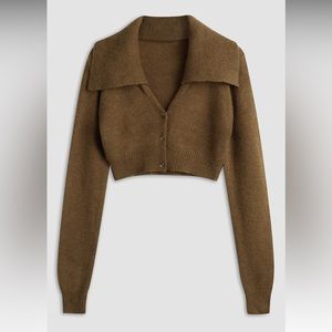 Commense brown crop cardigan with oversize collar